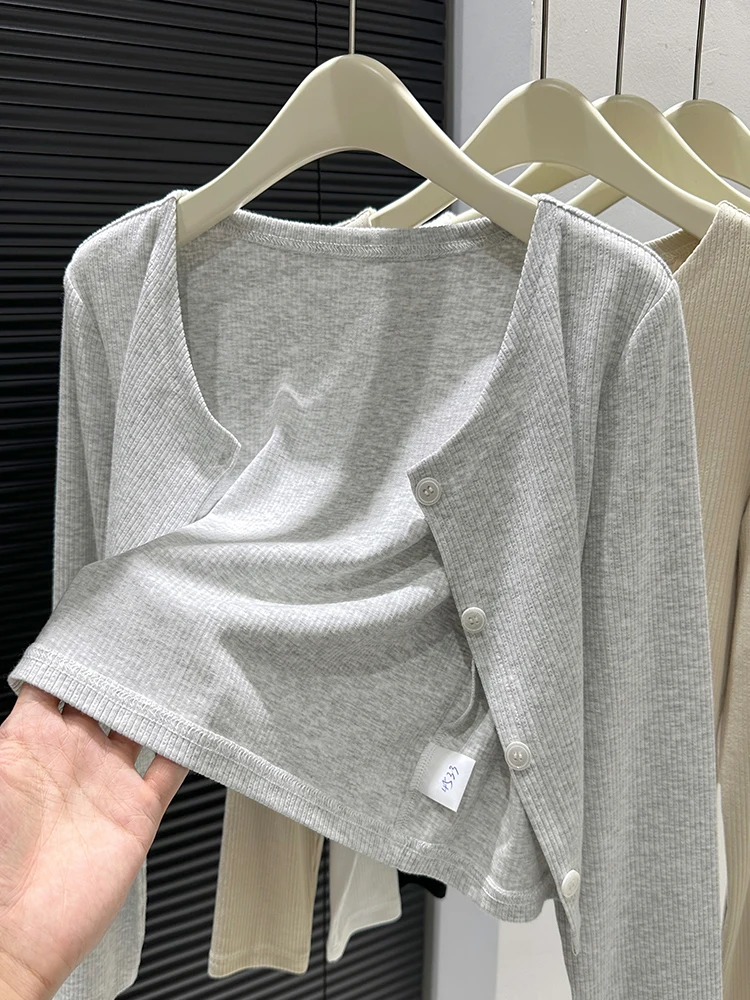 

Весна-Осень 2026: Новая элегантная вязаная дышащая кофта с длинным рукавом, открытый кардиган, женская верхняя одежда, юбка премиум-класса, защита от солнца...