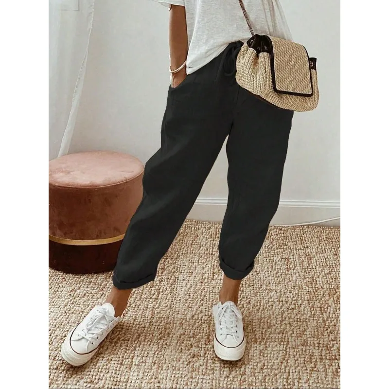 

Plus Size 1XL-5XL New Women Fashion Pants Spring Autumn Loose Trousers Ladies Casual Vintage Ankle-Length Wide Leg Trousers
