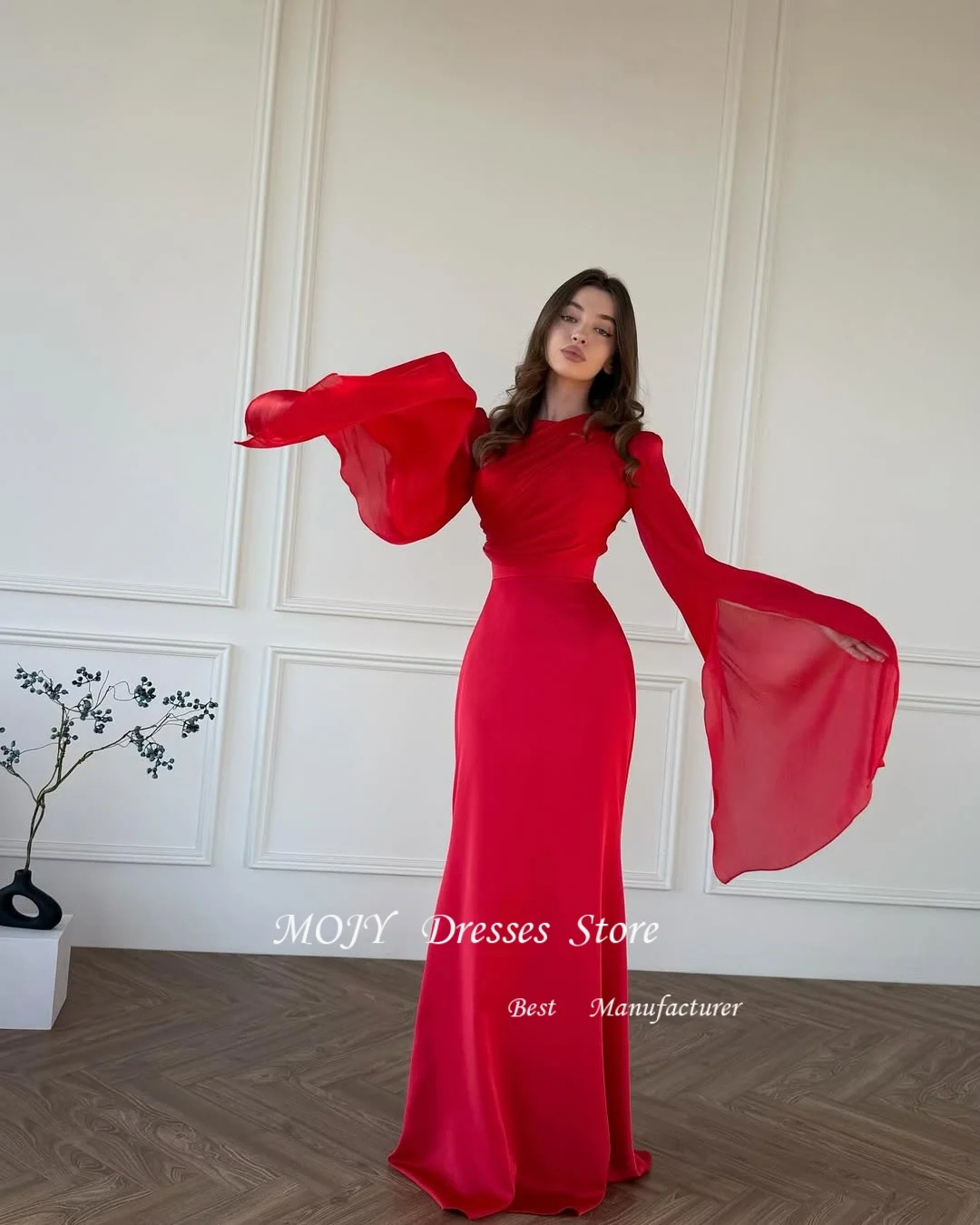 Mojy Elegante Rode Zeemeermin Galajurk Kapmouwtjes Geplooid Aangepaste Dames Avondfeestjurken Nieuwe Mode فستان • 1897