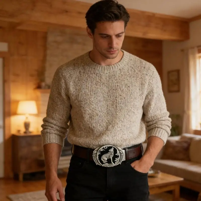 39bb-交換用ベルトバックルレトロウルフメタルレザークラフトベルトバックル写真小道具パンクベルトバックル男性女性のための