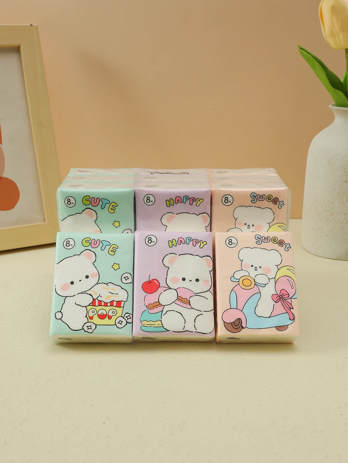 9 unids/pack Good Time Design coloridos dibujos animados originales pulpa de madera toallas de papel de bolsillo para uso de limpieza diaria