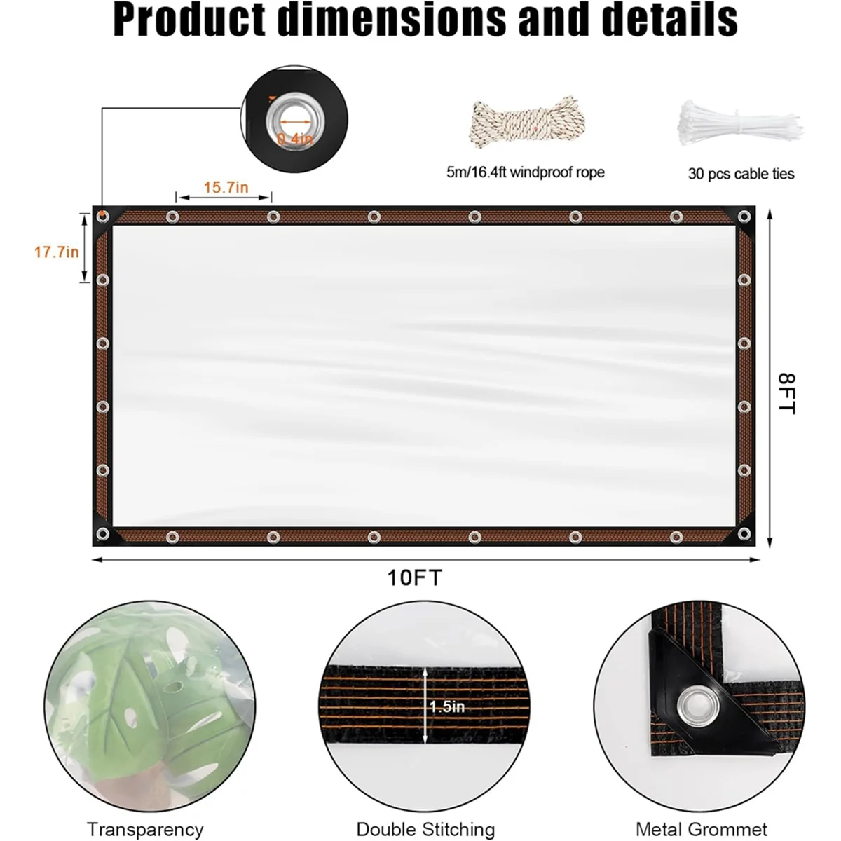 8X10 FT Clear Waterproof Tarps Heavy Duty Outdoor Garden Rainproof Covering,Clear Vinyl Tarp with Grommets