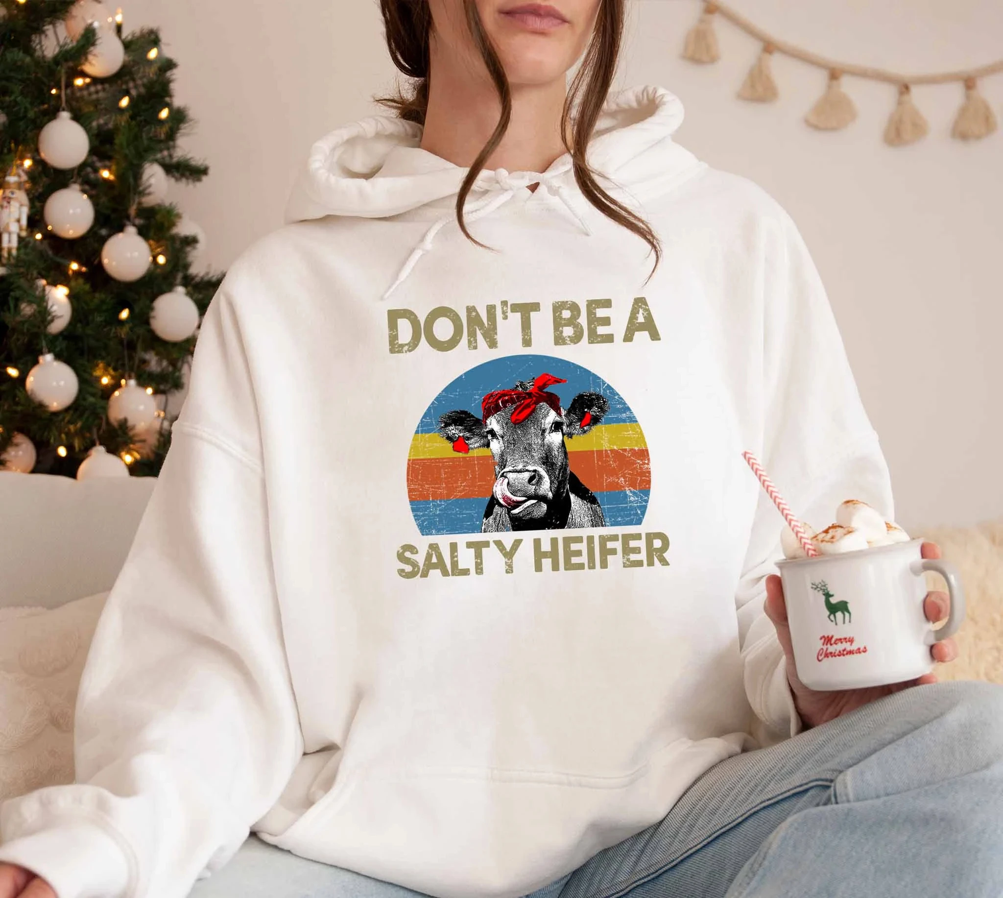

Толстовка с капюшоном Don't Be A Salty Heifer, женская толстовка с длинными рукавами, пуловер, топы, модная повседневная осенняя одежда