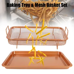 For Oven Air Fryer BBQ Baking Tray Grill Crispy Mesh Oil Frying Baking Pan Non-stick Chips Basket Stainless Steel Kitchen Tools