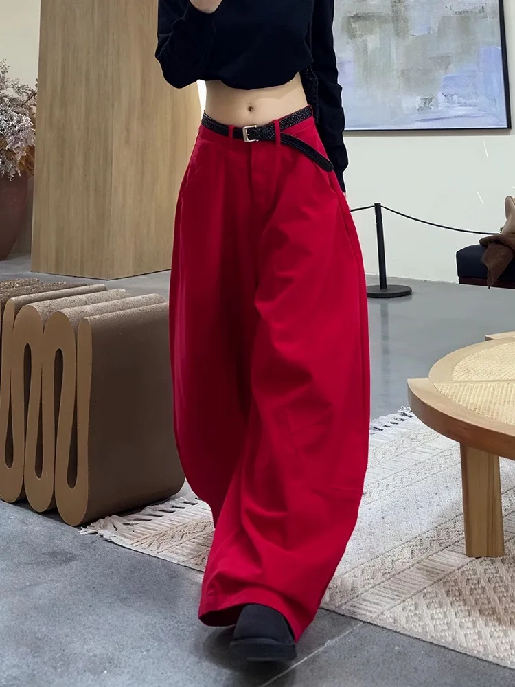 

Y2K Red Jeans Women High End Wide Leg Versatile Loose Floor Hugging Curved Spring Autumn Pants