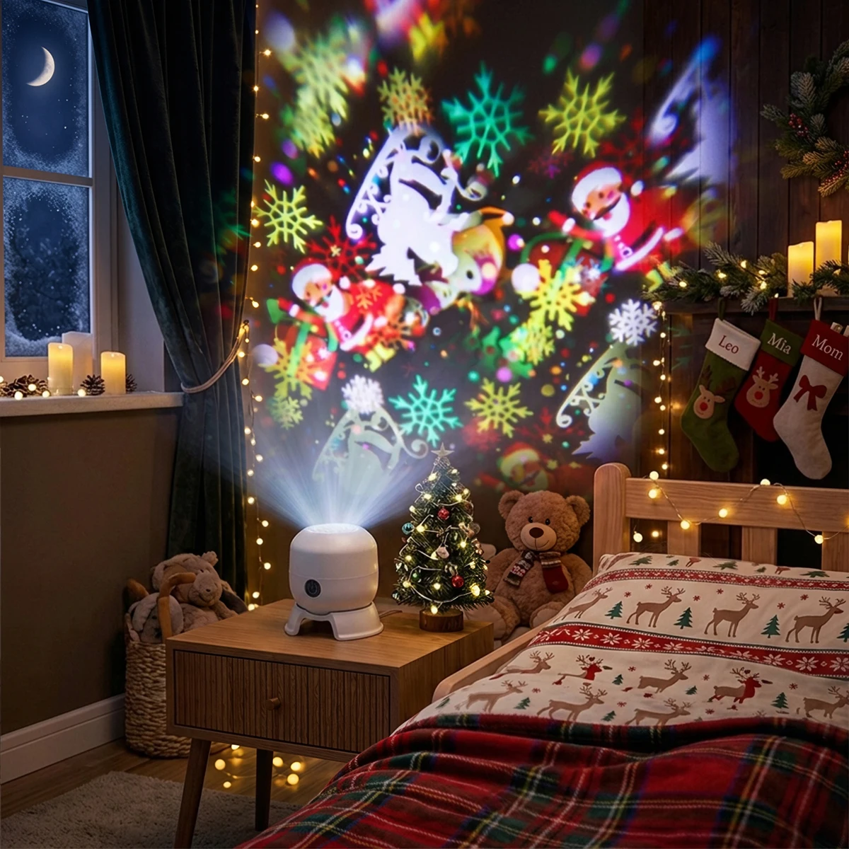 LED Projector Night Light Christmas Snowflake Projector Lights USB Rechargeable Santa Ocean Portable Party Lighting Xmas Decor