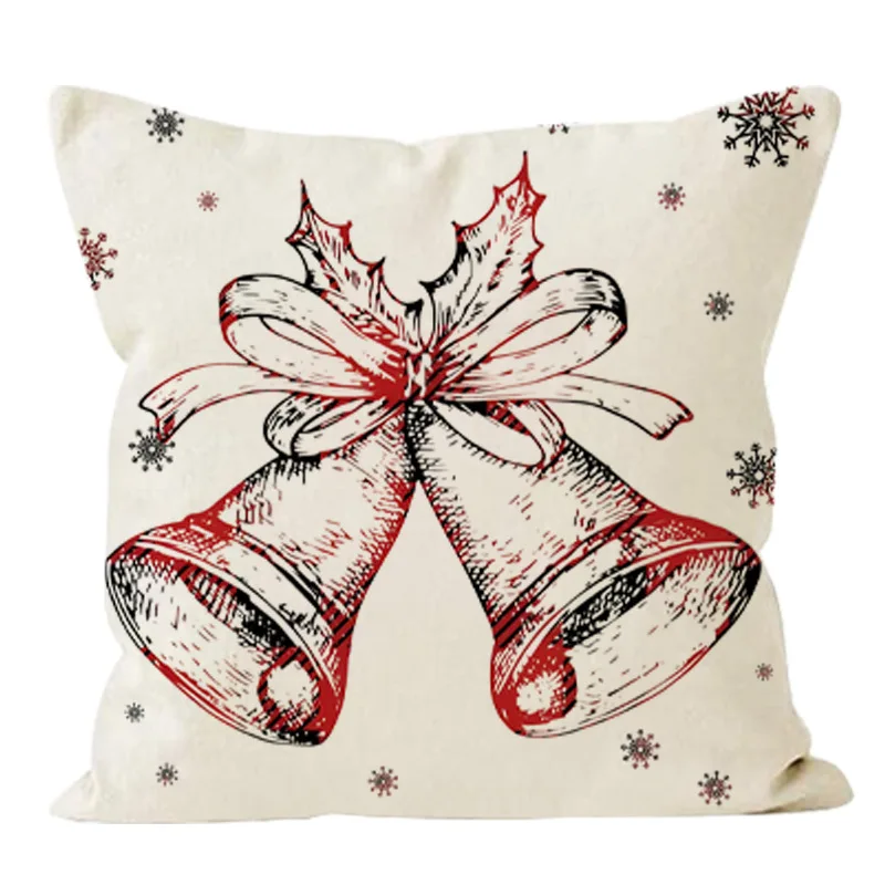 Christmas Pillowcase Christmas Tree Reindeer Print Linen Pillow Covers Couch Cushion Case for Home