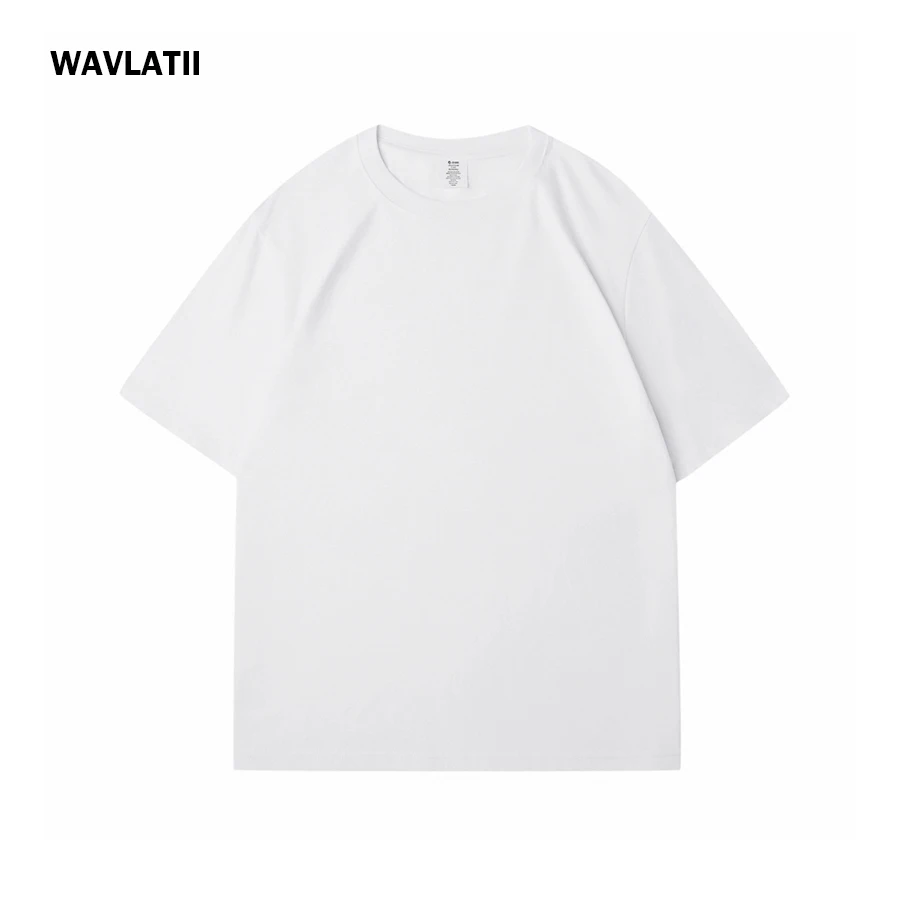 WAVLATII Women New Casual Solid T shirts Female White Black Short Sleeve Summer Tees Lady 100% Cotton O-neck Unisex Tops WT2501 image 3