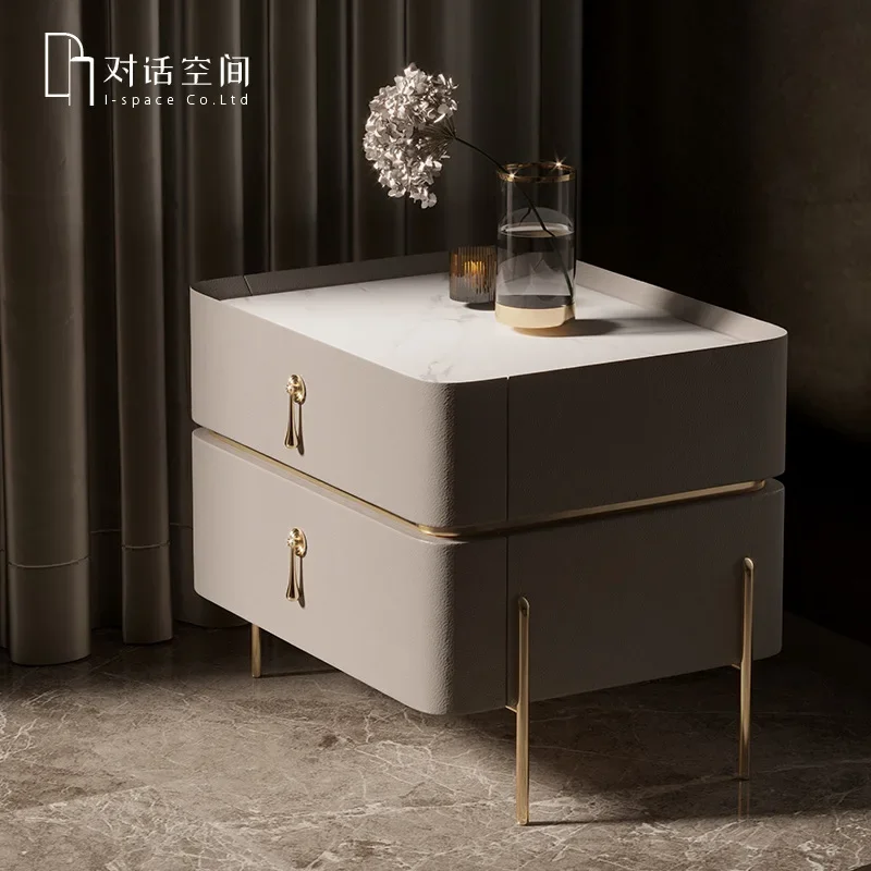 Luxury Bedside Table Solid Wood Bedroom Slate Simple American Free Installation  Storage Cabinet Two Drawer Furniture