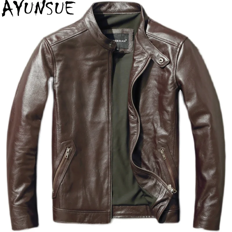 

AYUNSUE Fashion Genuine Leather Jacket Cowhide Autumn Mens Clothing Casual Short Coats Size S-6XL Chaquetas Para Hombre 2024