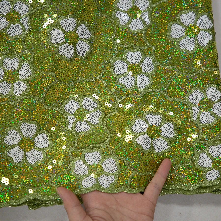 SJD LACE African Sequin Velvet Tulle Lace Fabric 2026 High Quality Glitter Floral Flocking Net Mesh Lace For Wedding Party Evening Dress DIY Sewing Material 5Yards 4589