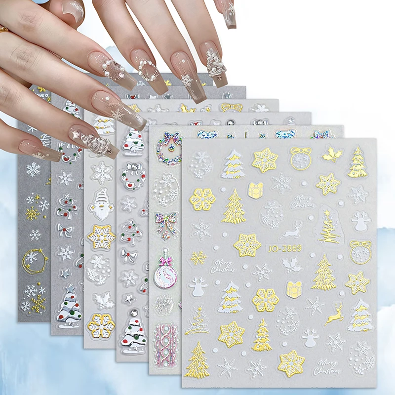 

1 Sheet 3D Colorful Snowflake Nail Art Stickers Self-Adhesive Sparkle Christmas Tree Snowflakes Decals Winter Manicure Sliders