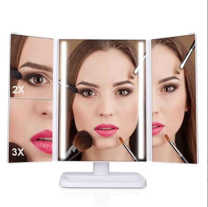 foldable triple panel led makeup mirror Touch Screen Cosmetic Table Mirrors Magnifying Glass Flexible