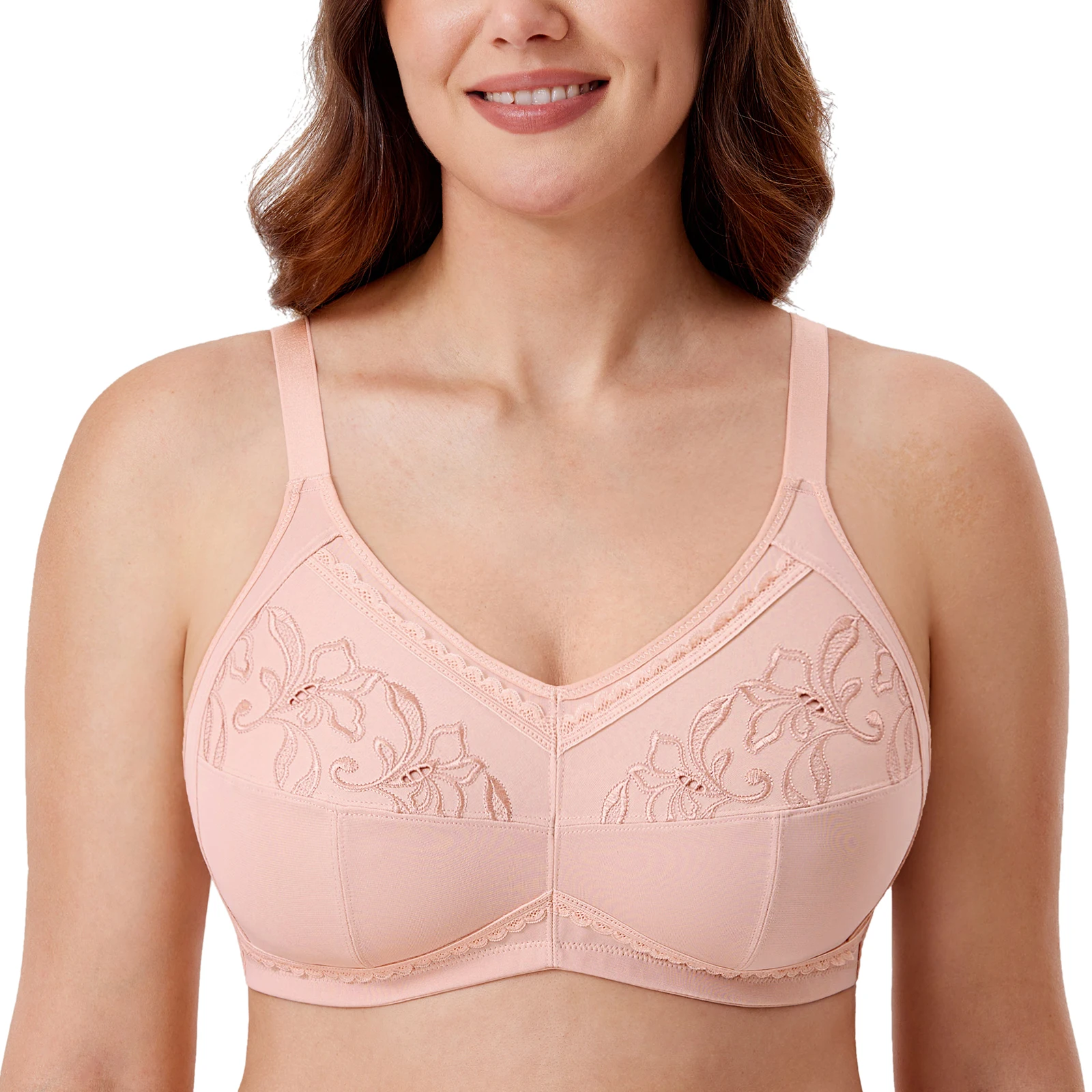 

Women's Cotton Mastectomy Pocket Bra Plus Size Full Coverage Embroidered Support Wire Free