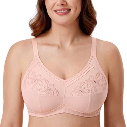 Women's Cotton Mastectomy Pocket Bra Plus Size Full Coverage Embroidered Support Wire Free