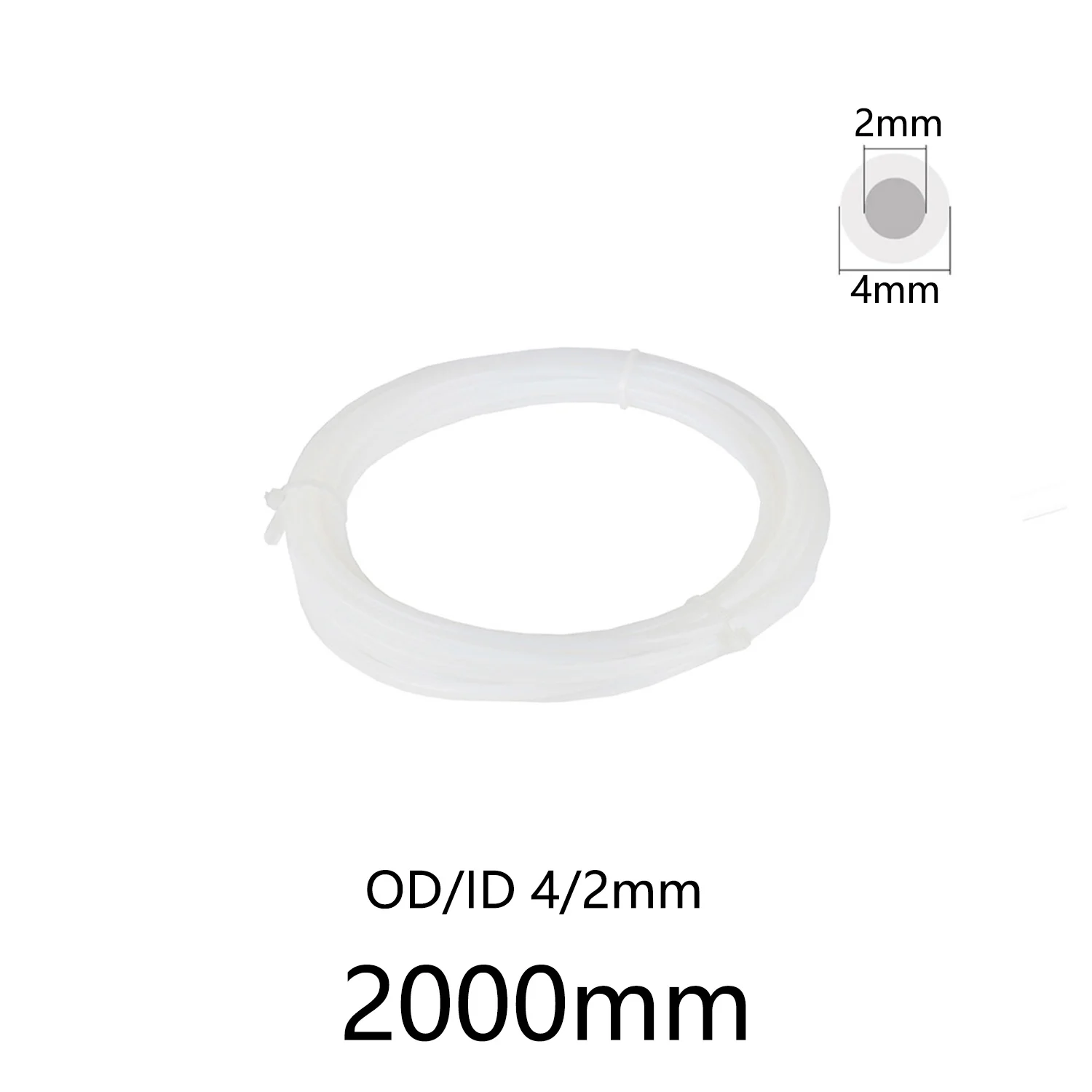 1pc PTFE Tube 4mm OD 2mm ID, 2000mm Length White Flexible Teflon Tubing for 3D Printer Extruder