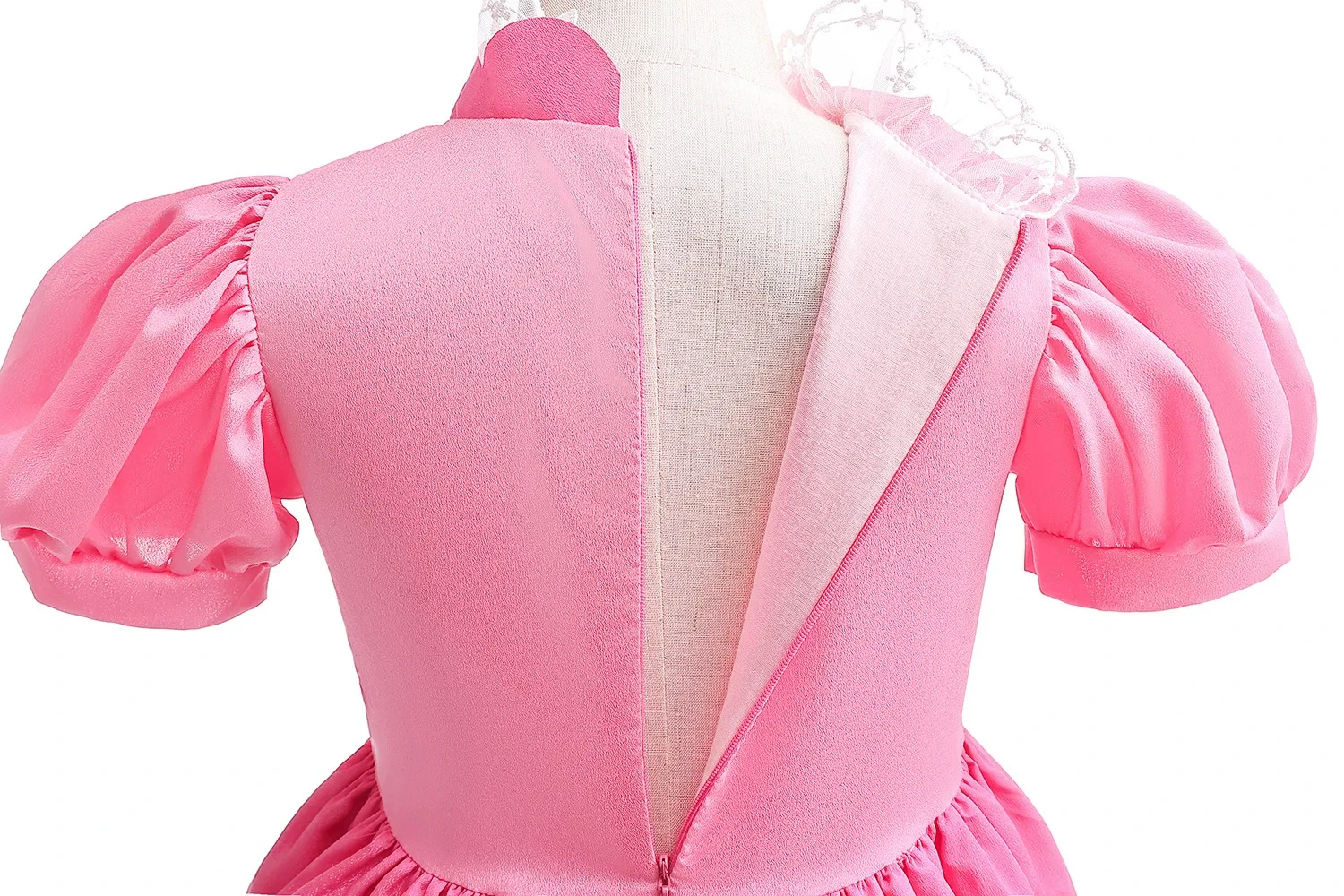 Peach Kids Mädchen Elegantes Rosafarbenes Kleid mit Spitze, Ausgefallenen Puffärmeln, Prinzessinnenkleid-Version, Patchwork-Kinderkostüm – Detail 6