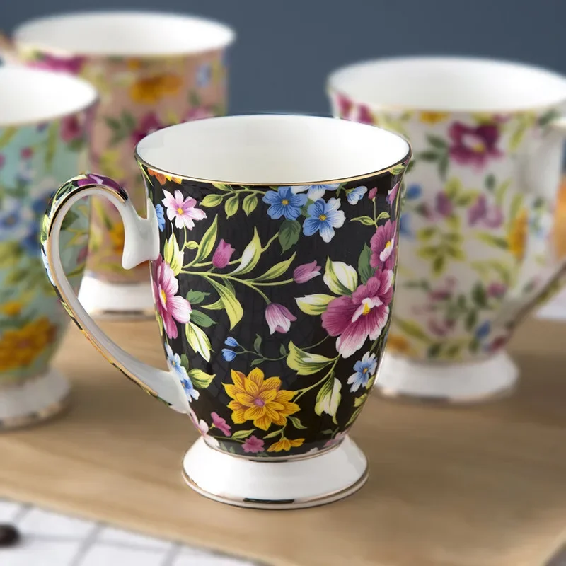 300ml Royal Fine Bone China Coffee Cup With Gold Trim Creative Water Tea Mug With Handle Gift Party Cup