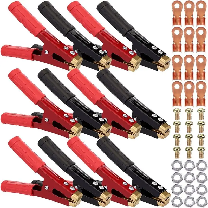 

AB46-Insulated Battery Sheath Jumper Cable Clips 12 Pieces 500-1000A With Connector Ends For Cables Boats And All Kinds Of