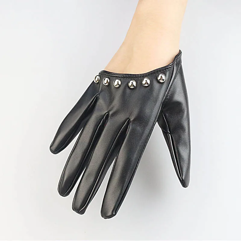 Women Sexy PU Leather Gloves Punk Dancing Half Palm Gloves Street Dance Performance Party Show Costume Fingerless Gloves Mittens