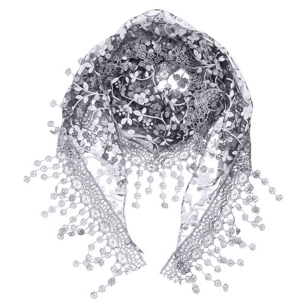 

Floral Lace Tassel Shawls Scarves Sun Protection UV Protection Hollow Out Silk Hijab Breathable Sunscreen Triangle Scarf