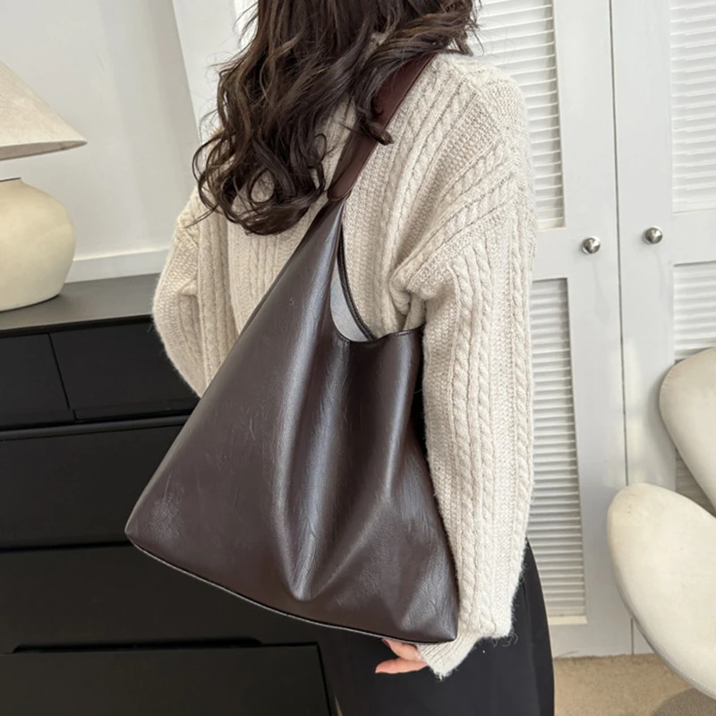 Large Capacity Female Handbag PU Underarm Bag Women Fashion Solid Color Simple One Shoulder Crossbody Commuting Bag Tote Bag