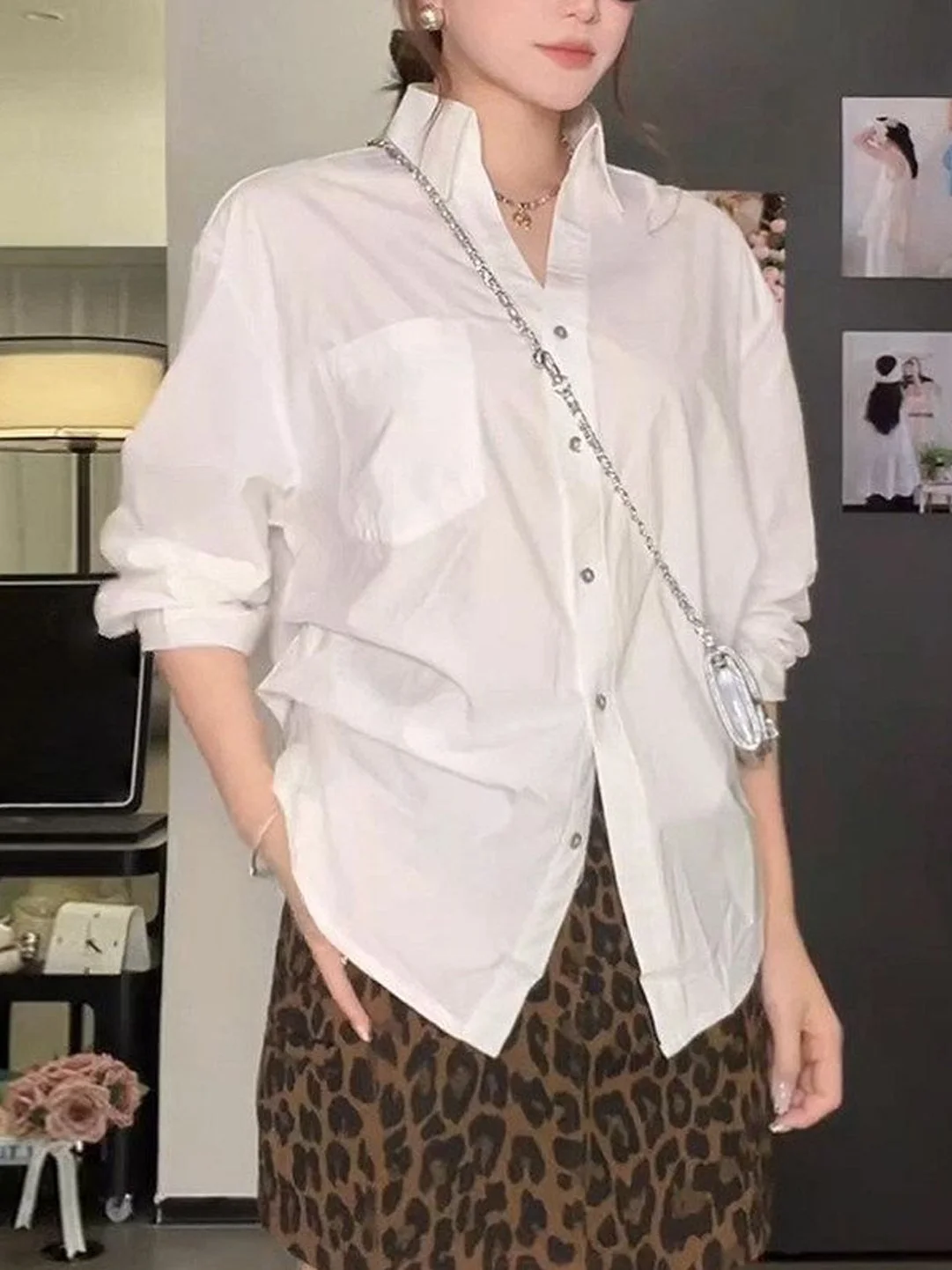 

Модная женская рубашка в корейском стиле с длинным рукавом, белая, повседневная, простая, универсальная, трендовая, для офиса, свободного кроя