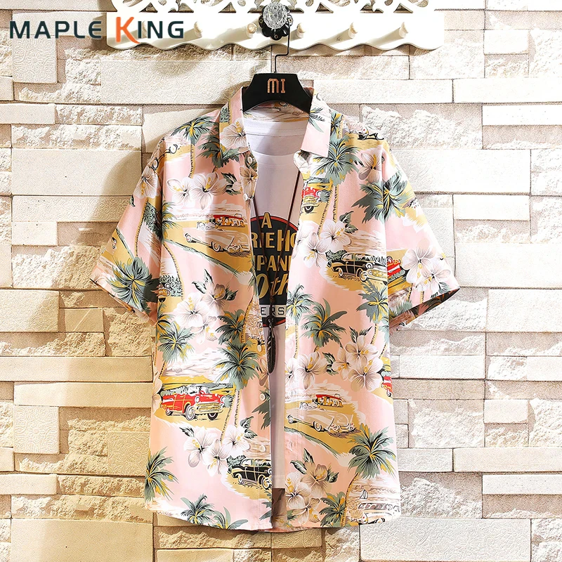

Summer Men's Coconut Tree Print Shirt Casual Vacation Beach Short Sleeved Men Hawaiian Shirts Fashion Oversized Mens Clothing