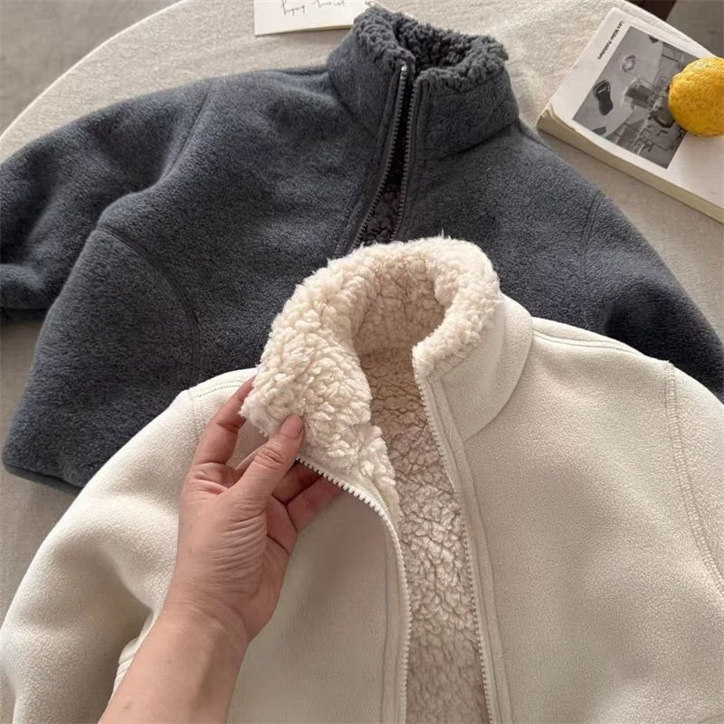 Children Winter Plush Coats Kids Casual Solid Versatile Outdoor Thick Outerwear Girls Boys Daily Comfortable Thermal Jacket 5