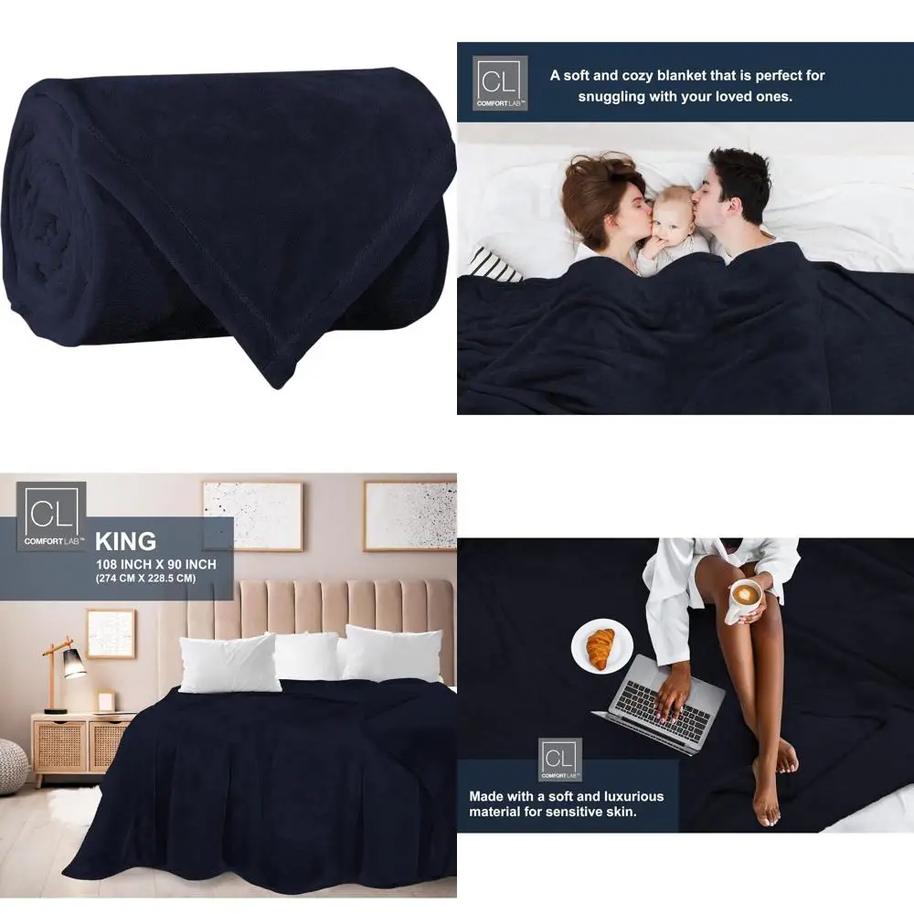 

Уютный легкий фланелевый плед - плюшевый, нелиняющий флис для дивана, кровати и домашнего декора (темно-синий, семейный размер)