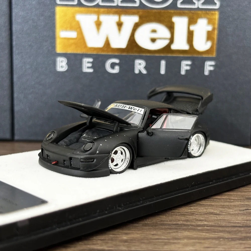 PGM 1:64 RWB993 Matte Black Color Full Open Diecast Model Car