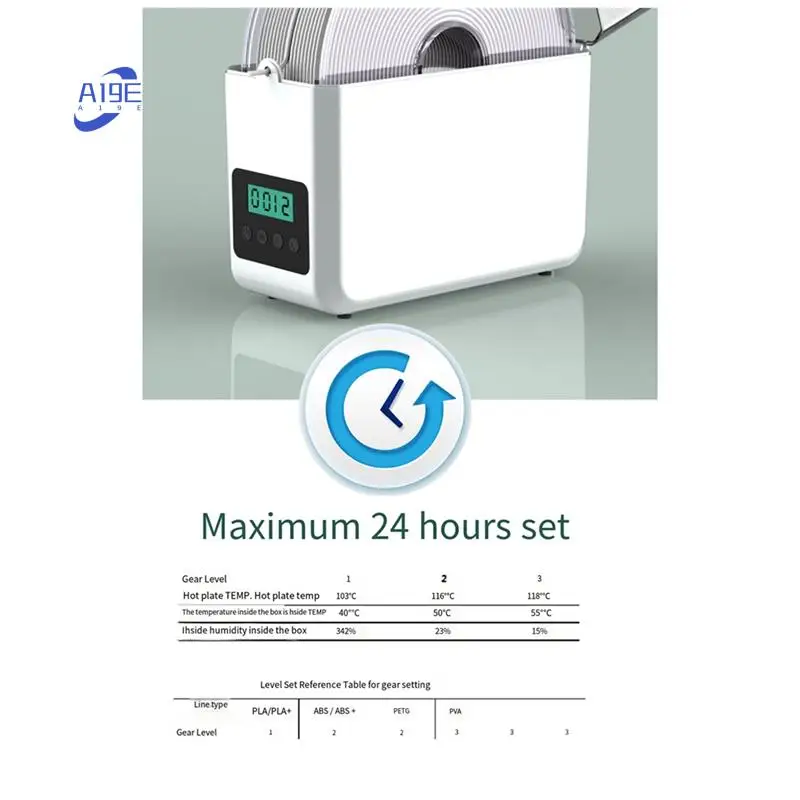 

A19E-Filament Dry Box Регулируемая температура 1 кг Держатель для сухой нити Аксессуары для 3D-принтеров Белый