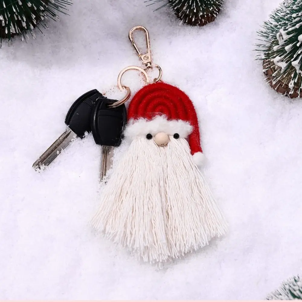 Christmas Gift Bag Keychain Pendant Plush Doll Santa Claus DIY Handmade Creative Backpack Hange Bohemian Style Rainbow Tassel