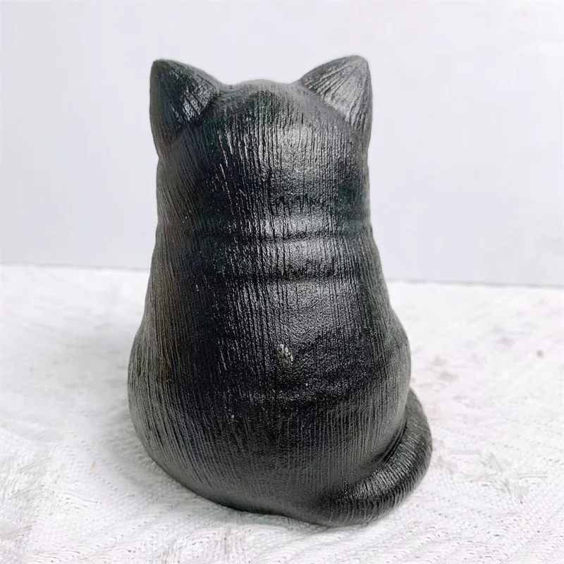 Imagem -03 - Obsidian Cristal Pedra Gato Estátua Mão Esculpida Estatueta Animal Energia Artesanato Decoração para Casa Como Presente Peças 10cm Natural Preto