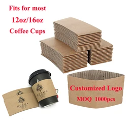 200pcs Disposable Coffee Cup Sleeves Kraft Paper Cup Sleeve Corrugated Coffee Sleeves Hot Insulation Cardboard Holder Cover