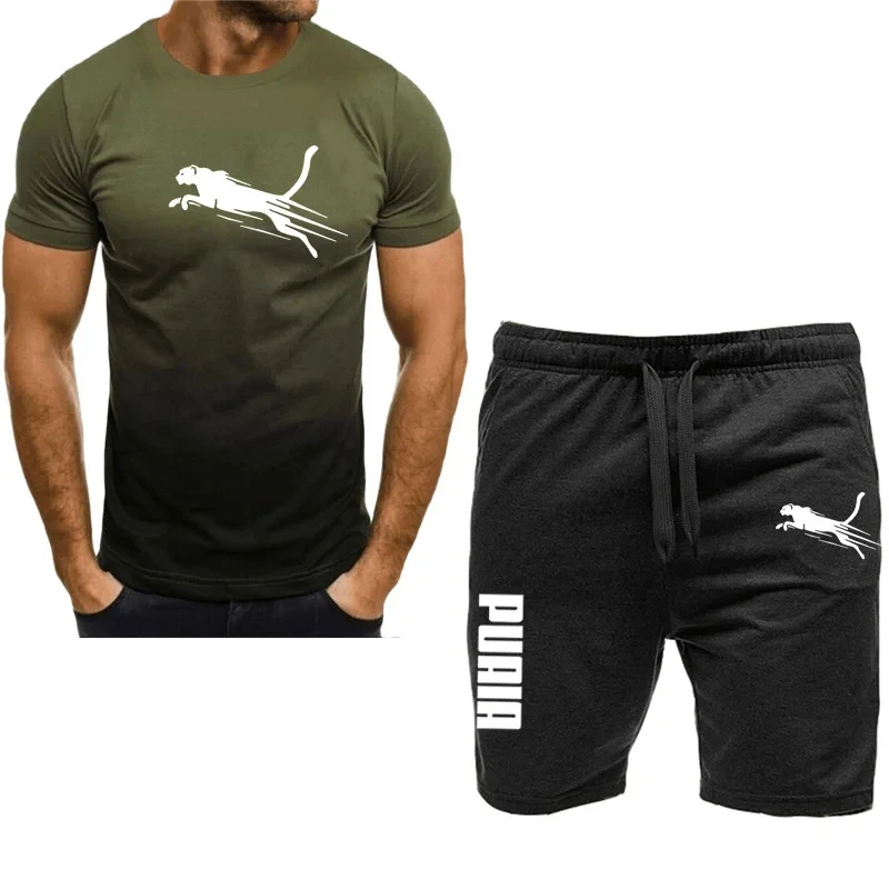 Conjunto de t-shirt e shorts de jogging respirável masculino, roupa esportiva fitness, running suit casual de 2 peças, novo, 2022