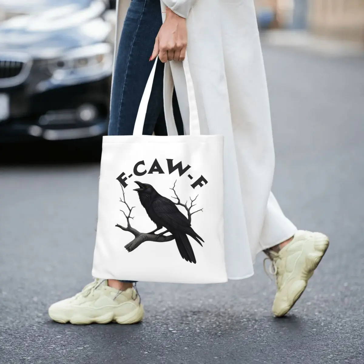 حقيبة يد من القماش F-Caw-F Humor Meme حقائب كتف قابلة لإعادة الاستخدام للجنسين