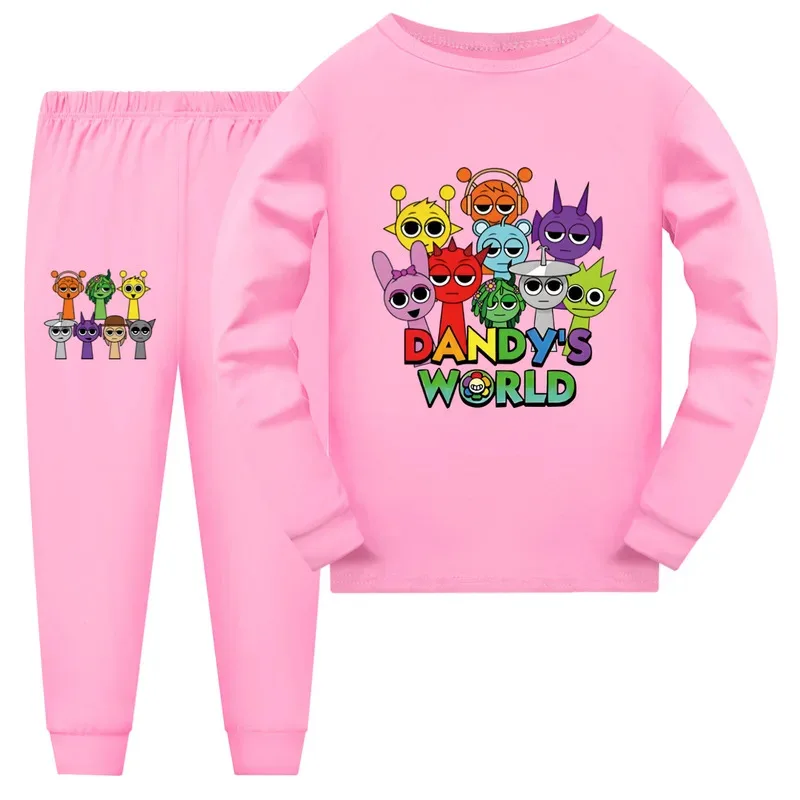 Детский пижамный комплект Sprunki для мальчиков, одежда ужасов «Мир Dandy's», одежда для сна с капюшоном для маленьких девочек, брюки, костюмы из 2 предметов, повседневные спортивные костюмы