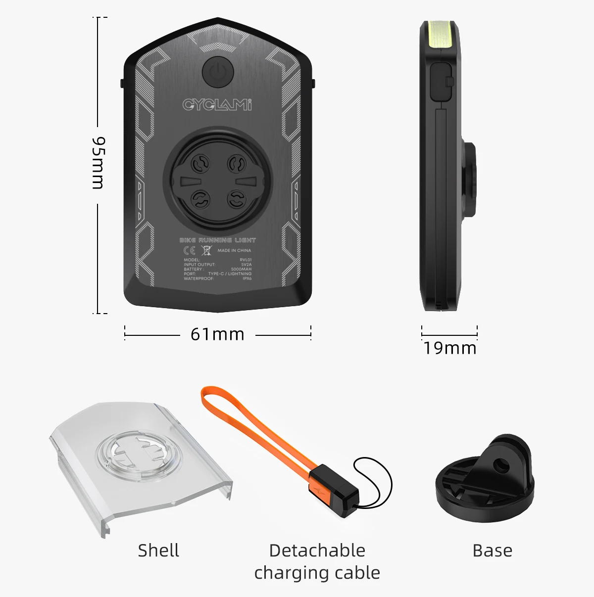 CYCLAMI RVL01 Bicycle Light Cycling Headlight 5000mAh Type-C Charging Front Lamp For Garmin XOSS IGS Computer Lights Charging