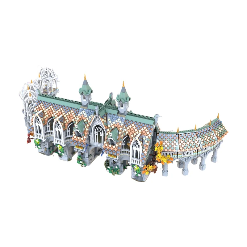 

Elven Style Rivendell Ingress Gate Building Blocks Retro Fantasy Architecture Bricks Kit Handmade Decoration Gift For Collectors