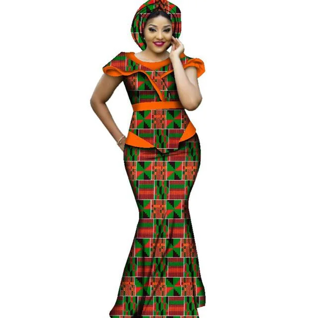 Plus Size African Party Dress for Women Dashiki Ankara Wedding Evening Gown Sexy Bodycon Maxi Long Dress & Scarf Africa Clothes