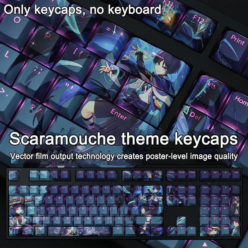 Imagem -02 - Genshin Impacto Keycap Scaramouche Keycap Pbt Dye Subbed Cereja Anime Gaming Key Caps para Ansi 61 87 104 108 Chaves Set