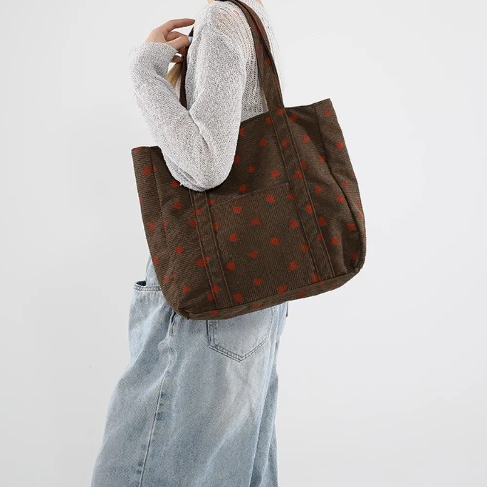 

Cute Strawberry Fruit Strawberry Tote Bag Fashion Large Capacity Fruit Shoulder Bag Corduroy Korean Style Fruit Handbag Travel