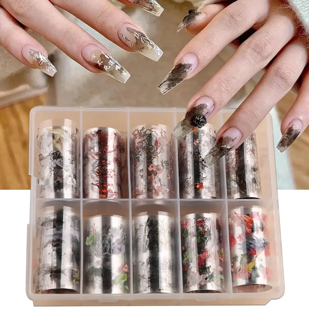 

Artistic Lotus Ink Painting Chinese Character For Nails Chinese Style sticker Nail Decoration Foil Stickers Nail Art Decor