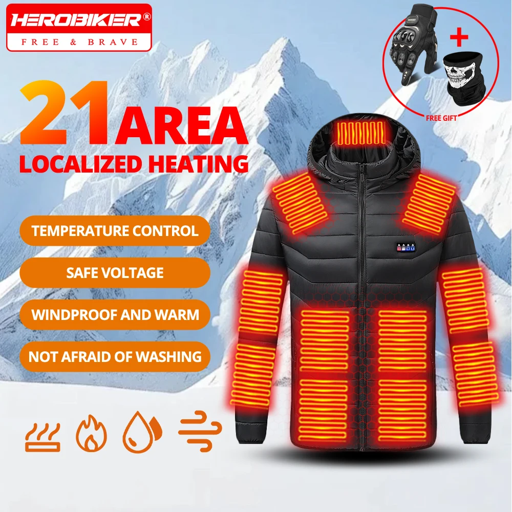 

Motorcycle Riding Cotton Jacket With 21 Zone Heating Windproof Warm Waterproof Ski Jacket For Autumn Winter Winter Warm Jacket