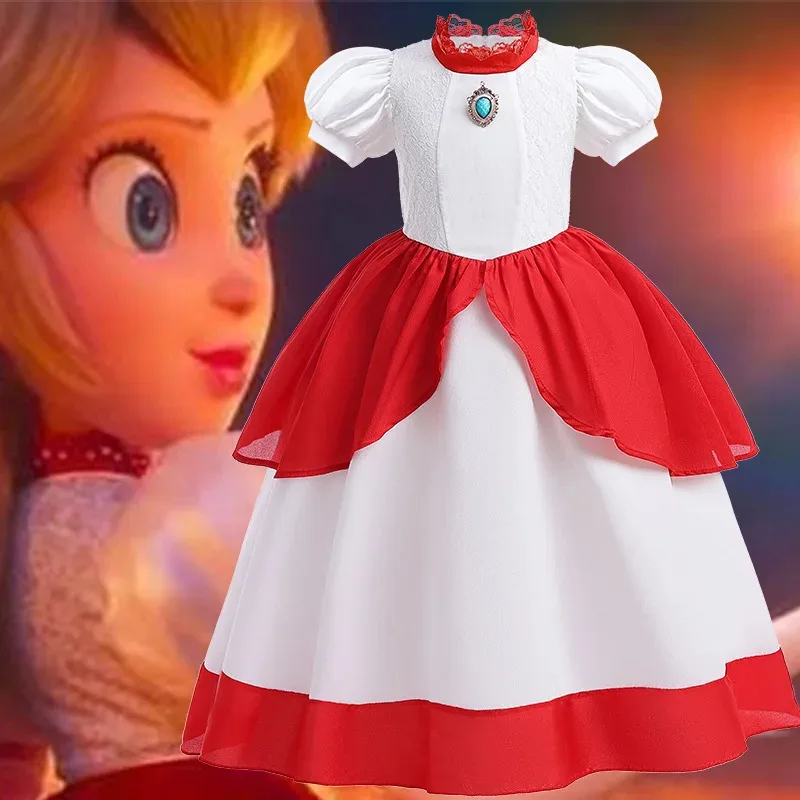 Girl Rosalina Peach Princess Dress For Kids Halloween Pink Disguise Daisy Cosplay Clothing Birthday Vestido Halloween Carnival