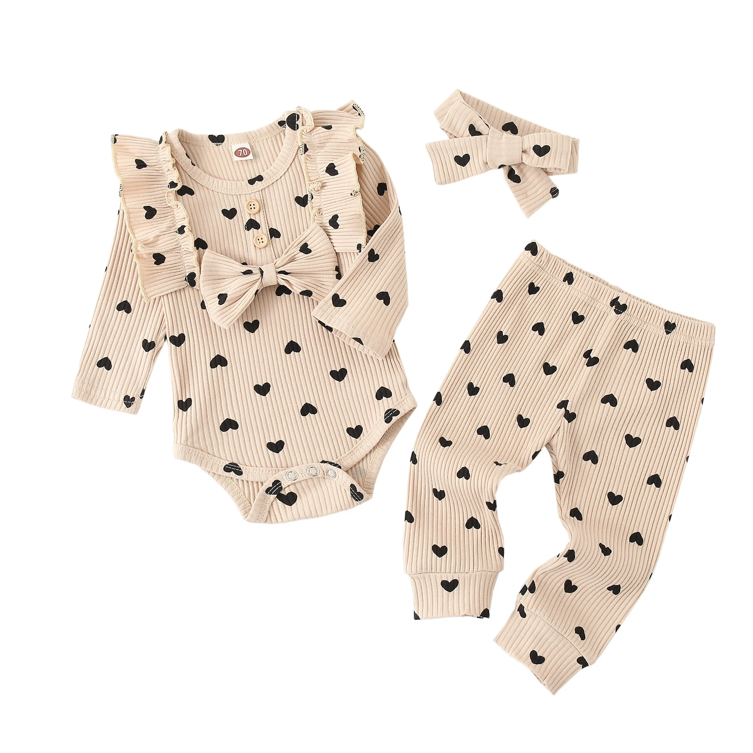 Newborn Baby Girl Clothes Set Ruffle Long Sleeve Bow Romper  + Pants + Headband Infant Toddler Baby Girl Clothing Outfits