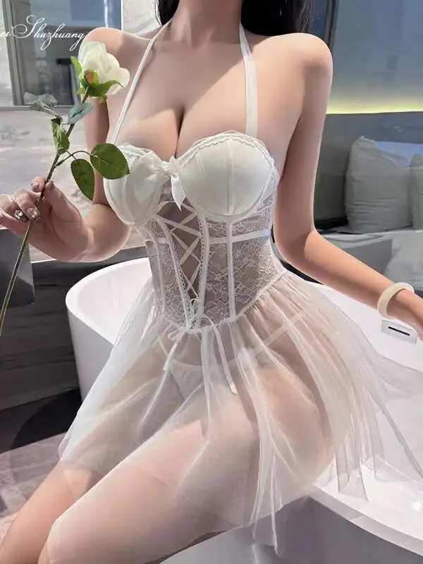 جميل الحرير الرسن الرقبة شبكة فستان قصير ضمادة الإناث الصلب حلقة جمع مثير شفافة عارية الذراعين فستان أنيق شير G1S