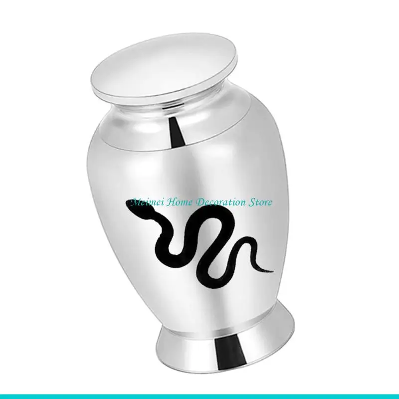 H7BF Snake Pattern Dog Cats Memorial Cremation Urn Waterproof Pet Ashes Storage Container with Lid For Remembrances Display