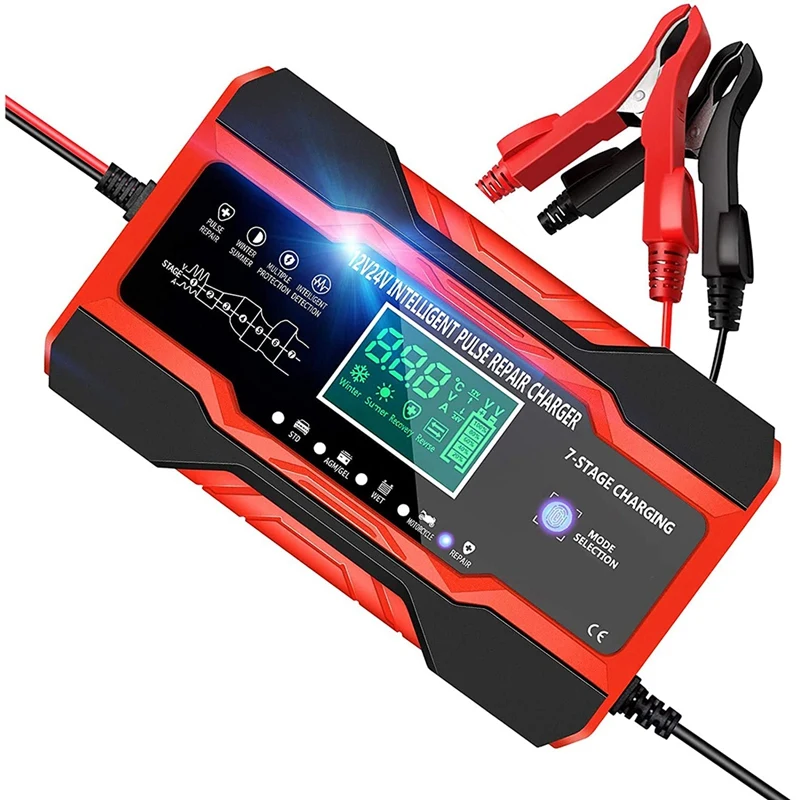 10-Amp Car Battery Charger, 12V And 24V Smart Fully Automatic Battery Charger Maintainer Trickle Charger